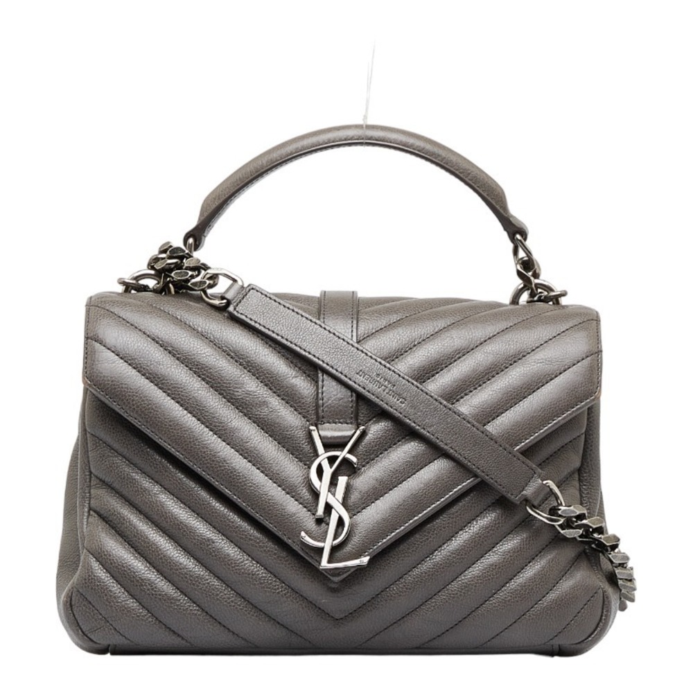 Saint Laurent Chain Shoulder Bag Handbag Gray Leather